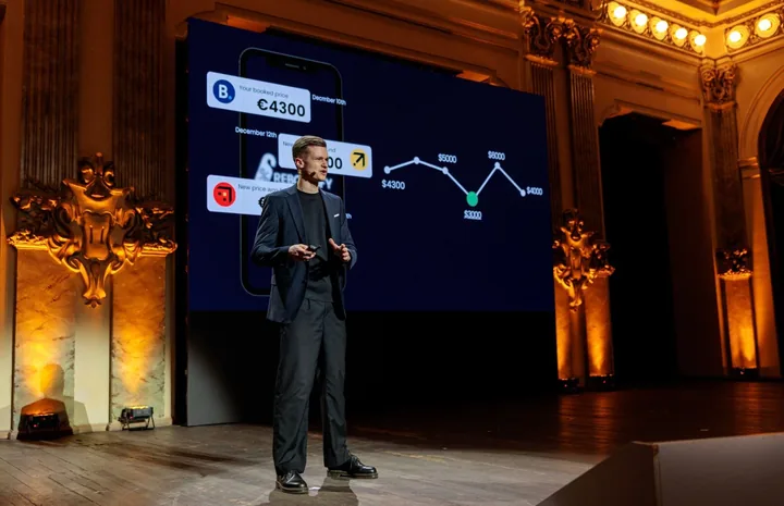 Founder presenting on stage